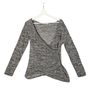 Soft Surroundings Heather Gray Faux Wrap Front Asymmetrical Zip Sweater Women XS